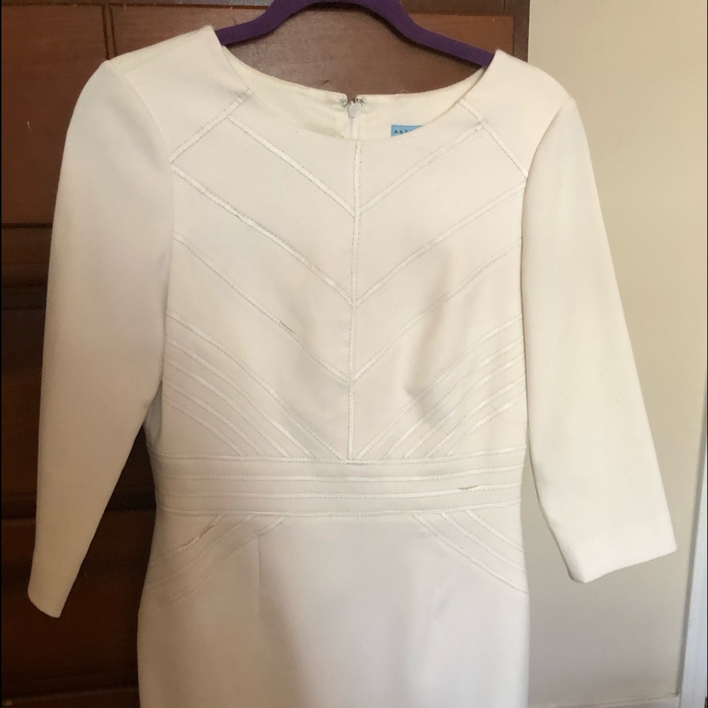White three quarter sleeve work dress